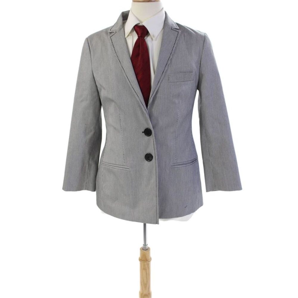 Piazza Sempione Mens Cotton Stripe Print Two Button Blazer Jacket White Size 50